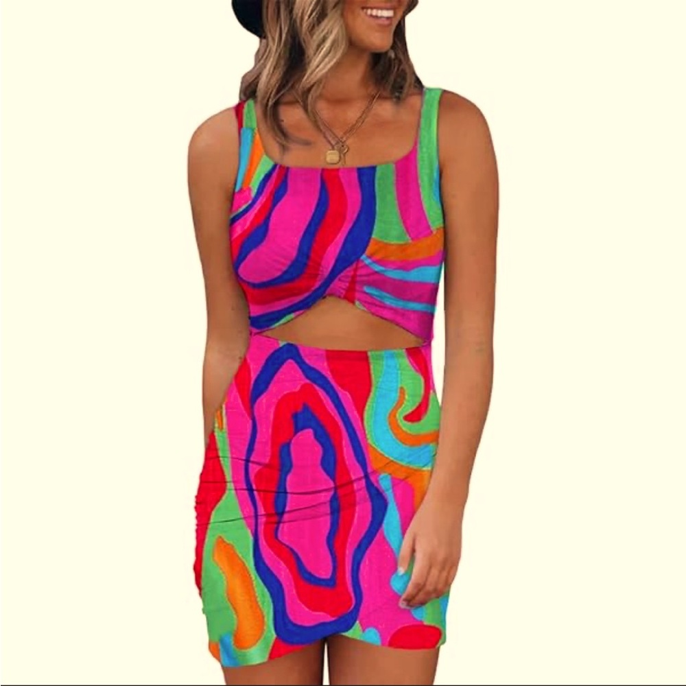 BTFBM Women 2024 Summer Sleeveless Casual Cutout Twist Slim Bodycon Tank Dress